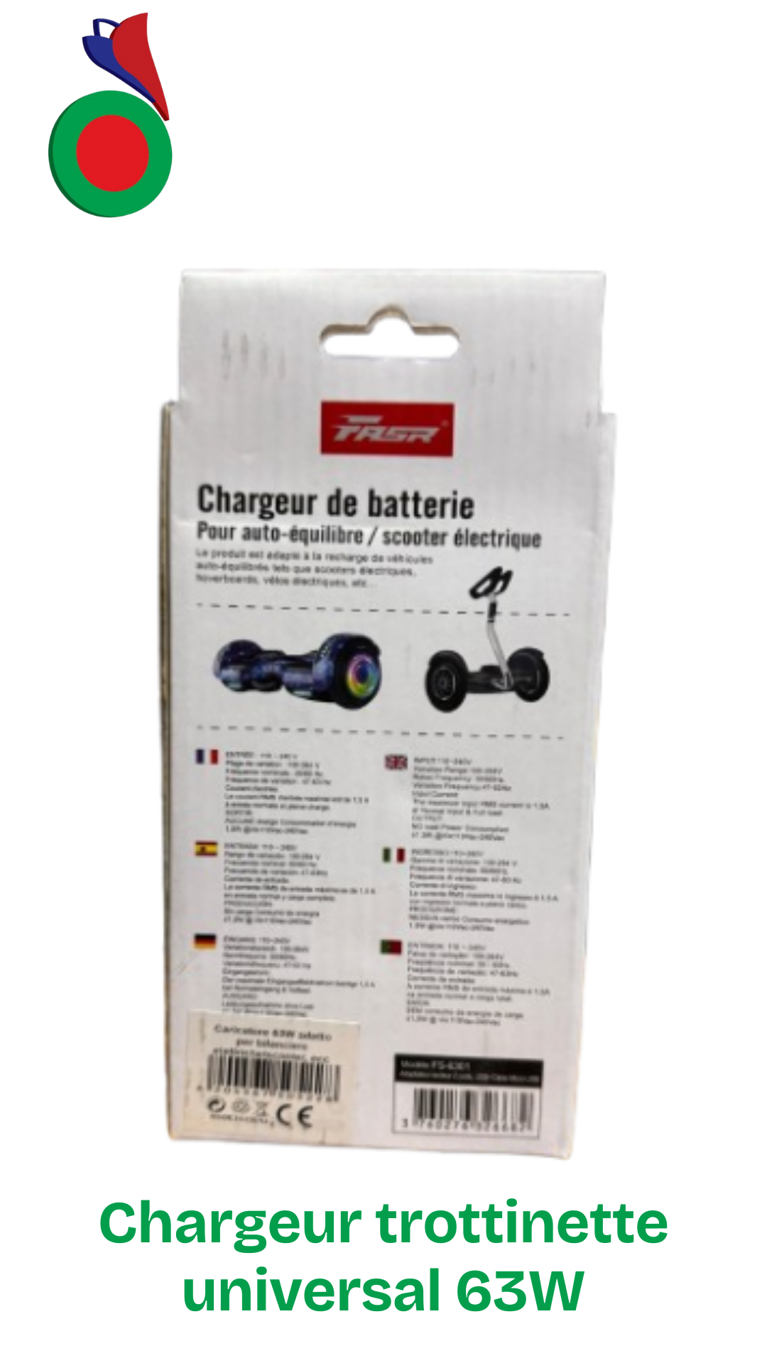 Chargeur moto trottinette et vélo électrique 63W FS-6301