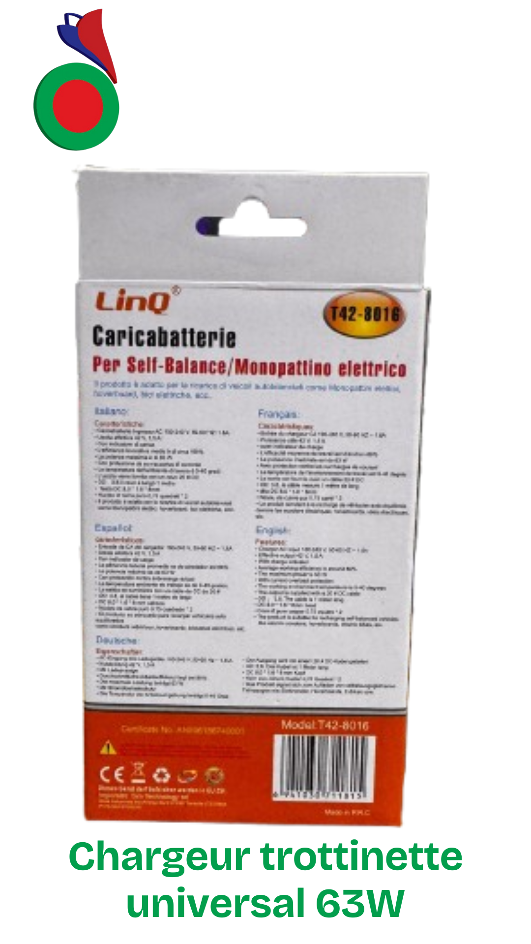 Chargeur moto trottinette et vélo électrique 63W LinQ T42-8016