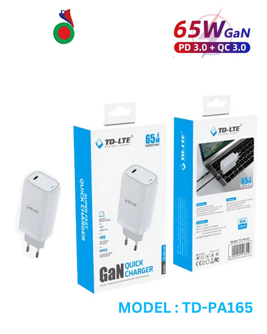 TD-LTE GaN-Chargeur Rapide USB+Type C | SUPER FAST QUICK CHARGER | 65W