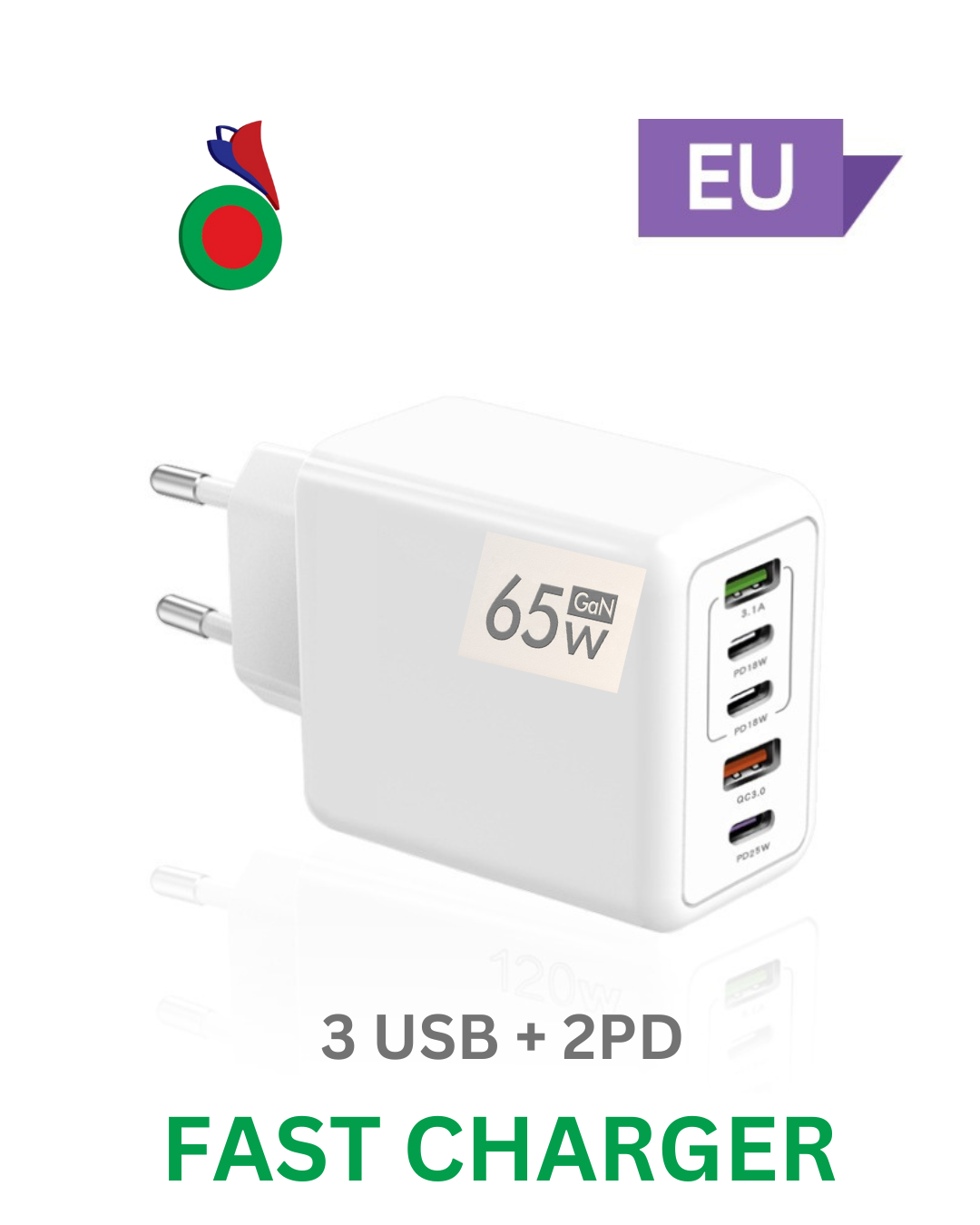 Chargeur rapide Type C | 3 USB + 2 PD |65W